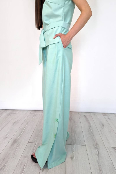 Летний костюм палаццо с открытыми плечами и V-образным вырезом Patriciа 02-5402 мятный - фото 5