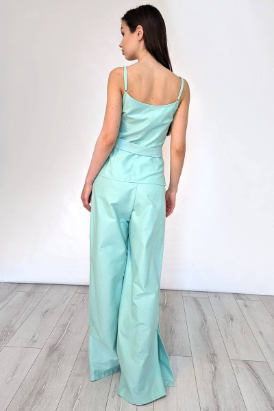 Летний костюм палаццо с открытыми плечами и V-образным вырезом Patriciа 02-5402 мятный - фото 3