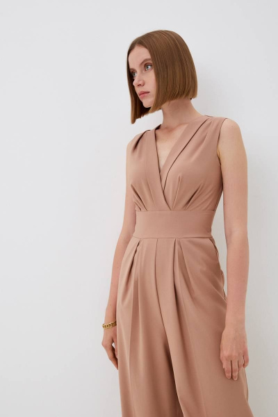Комбинезон бежевый классика палаццо для торжественных мероприятий Patriciа 02-5548 бежевый - фото 2