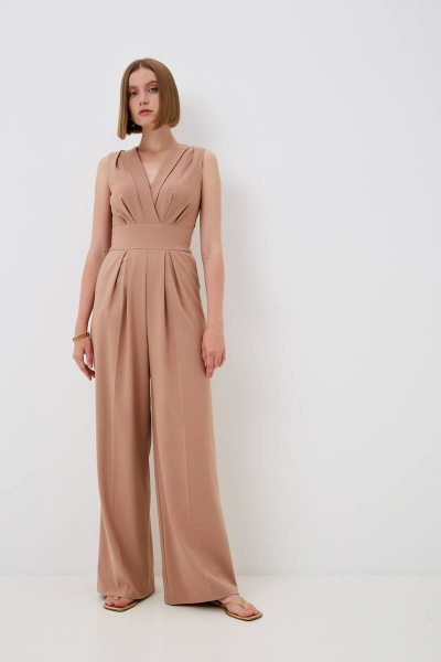 Комбинезон бежевый классика палаццо для торжественных мероприятий Patriciа 02-5548 бежевый - фото 1