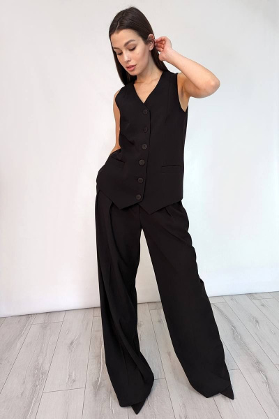Брюки палаццо широкие из текстиля для стильного образа Patriciа 02-5570 черный - фото 3