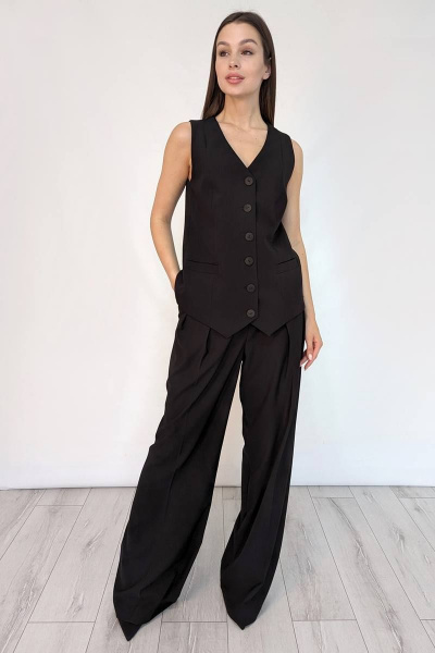 Брюки палаццо широкие из текстиля для стильного образа Patriciа 02-5570 черный - фото 1