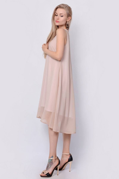 Легкое шифоновое платье с асимметричным низом и подкладкой Patriciа C14237 бежевый - фото 2