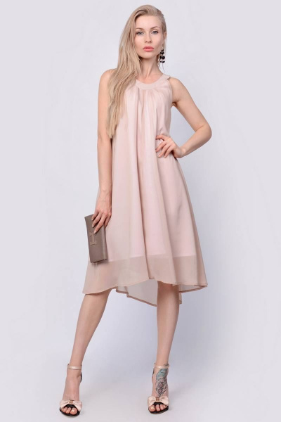 Легкое шифоновое платье с асимметричным низом и подкладкой Patriciа C14237 бежевый - фото 1