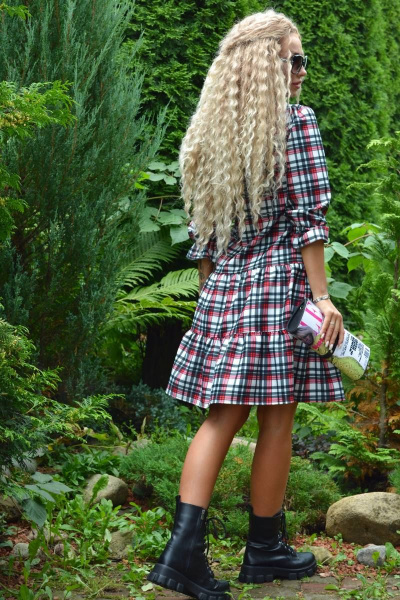 Платье из текстиля с воланами и пышными рукавами Patriciа NY15017-1 красный,белый - фото 2