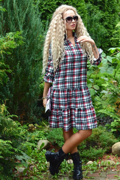 Платье из текстиля с воланами и пышными рукавами Patriciа NY15017-1 красный,белый - фото 1