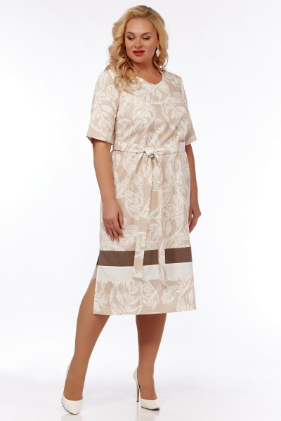 Платье прямого силуэта с разрезами летнее Belinga 1216 бежевый - фото 4