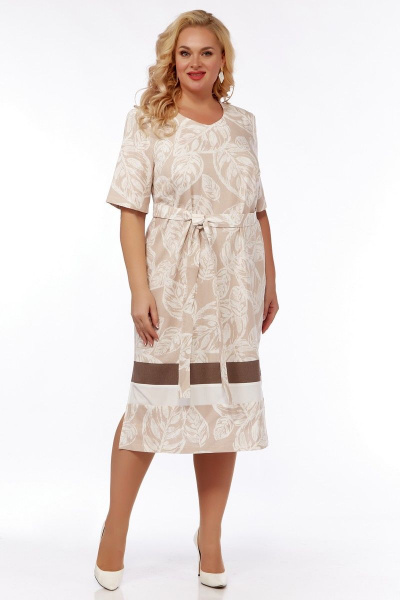 Платье прямого силуэта с разрезами летнее Belinga 1216 бежевый - фото 2
