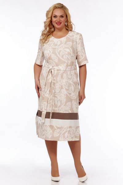 Платье прямого силуэта с разрезами летнее Belinga 1216 бежевый - фото 1