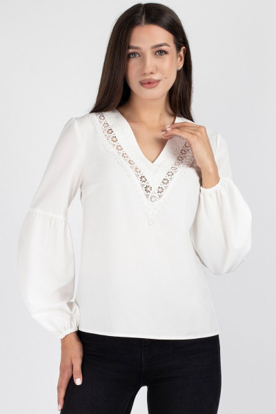 Белая кружевная блузка с V-образным вырезом и рукавом VIZAVI 691 молочный - фото 1