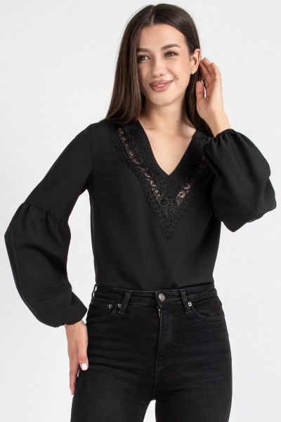 Черная кружевная блузка на каждый день и праздник VIZAVI 691 черный - фото 5
