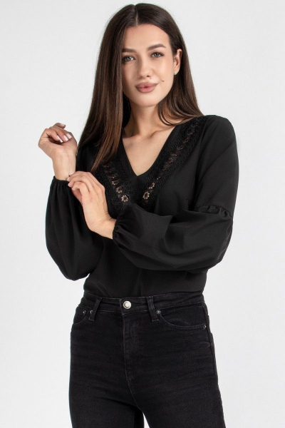 Черная кружевная блузка на каждый день и праздник VIZAVI 691 черный - фото 2