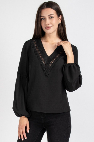 Черная кружевная блузка на каждый день и праздник VIZAVI 691 черный - фото 1