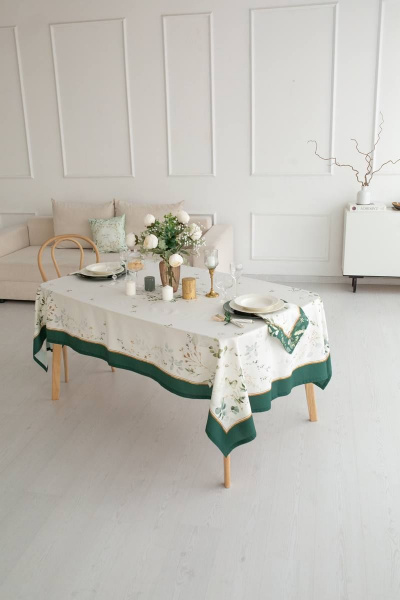 Большая белая скатерть с растительным принтом 165х260см Listelle 512104 - фото 4
