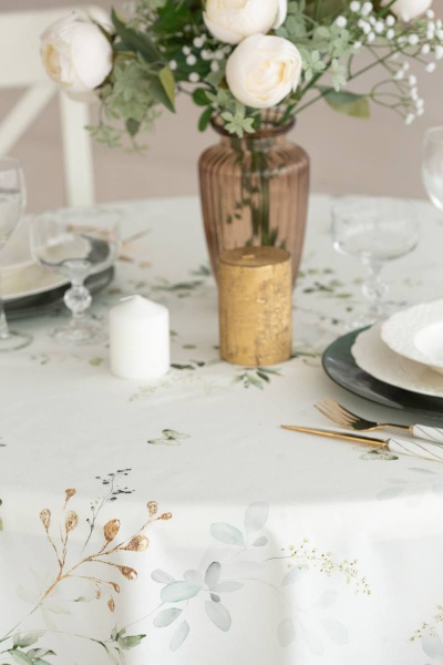 Круглая белая скатерть с изумрудной каймой 170см для стола Listelle 512107 - фото 5