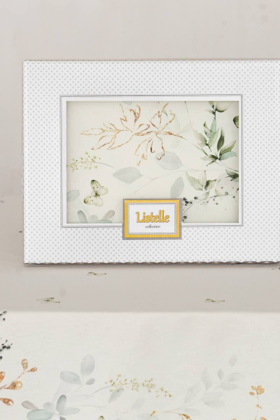 Круглая белая скатерть с изумрудной каймой 170см для стола Listelle 512107 - фото 2