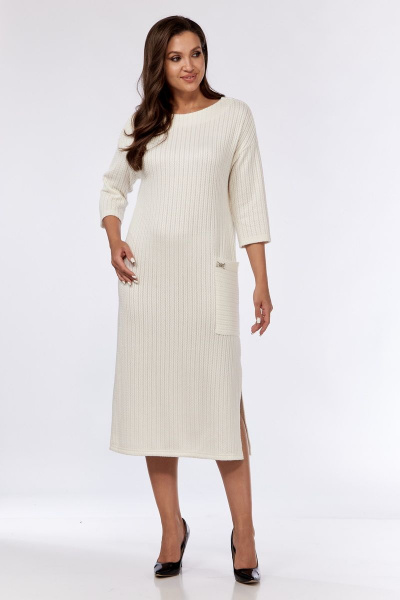 Платье из трикотажа с карманом и боковым разрезом Michel chic 2135 молочный - фото 1