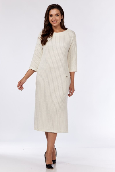 Платье из трикотажа с карманом и боковым разрезом Michel chic 2135 молочный - фото 3