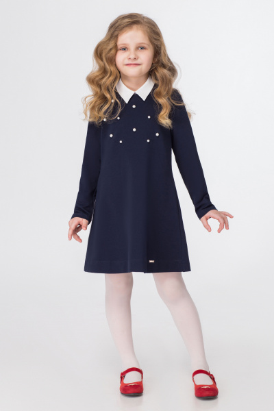 Платье из хлопкового трикотажа с белым воротником Panda Kids 323780-140 Синий - фото 1