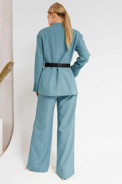 Летний текстильный костюм: жакет и брюки палаццо Ambera Style 2031 бирюза - фото 2