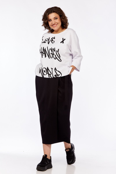 Джемпер с принтом и юбка макси из костюмной ткани Michel chic 1348 белый,черный - фото 7