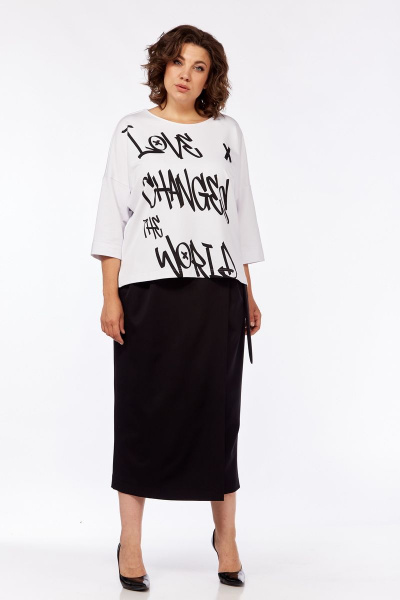 Джемпер с принтом и юбка макси из костюмной ткани Michel chic 1348 белый,черный - фото 6