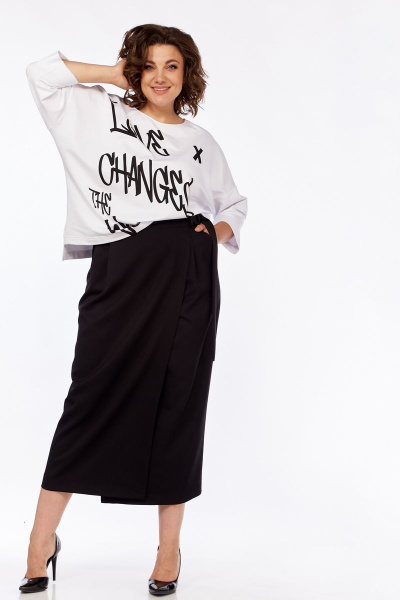 Джемпер с принтом и юбка макси из костюмной ткани Michel chic 1348 белый,черный - фото 1