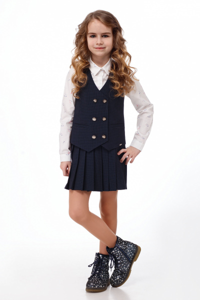 Жилет для девочки с рисунком в мелкую клетку Panda Kids 341537-152 Синий - фото 1