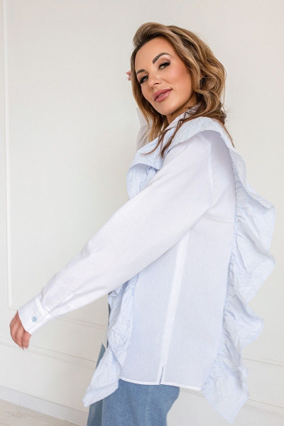 Рубашка из текстиля с рельефами и карманом из экокожи Butеr 2638 бело-голубой - фото 4