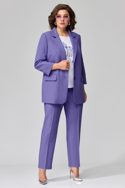 Белый и фиолетовый комплект: жакет, блуза и брюки деловой стиль Орхидея 1299 - фото 1