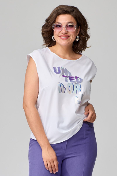 Белый и фиолетовый комплект: жакет, блуза и брюки деловой стиль Орхидея 1299 - фото 6