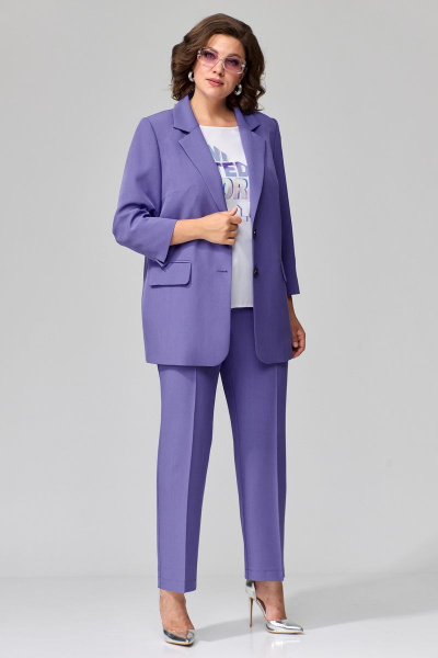Белый и фиолетовый комплект: жакет, блуза и брюки деловой стиль Орхидея 1299 - фото 4