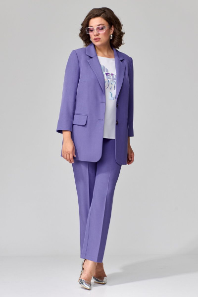 Белый и фиолетовый комплект: жакет, блуза и брюки деловой стиль Орхидея 1299 - фото 3
