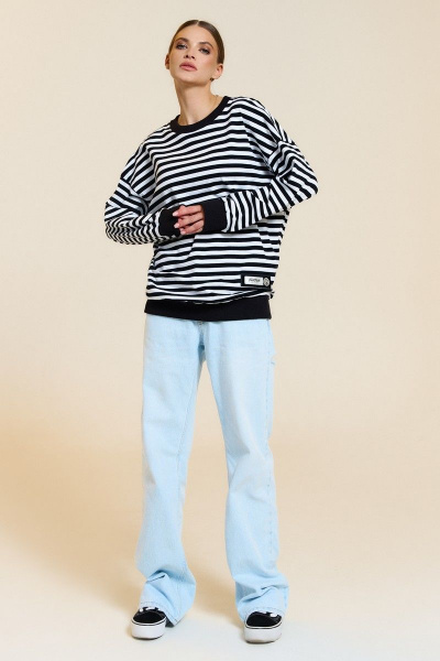 Джемпер женский оверсайз из трикотажа в полоску с длинным рукавом DILIA 0758 - фото 2