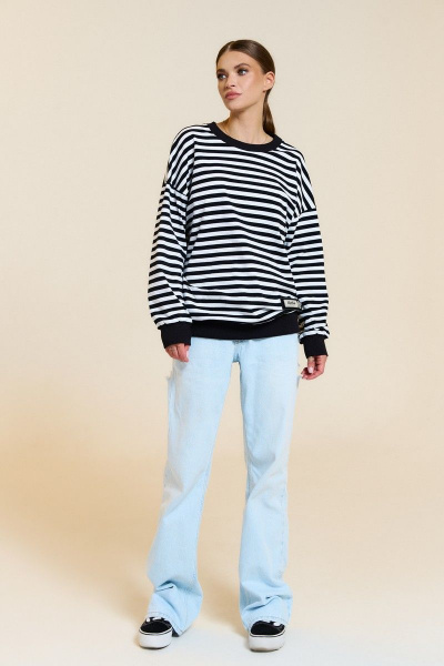 Джемпер женский оверсайз из трикотажа в полоску с длинным рукавом DILIA 0758 - фото 1