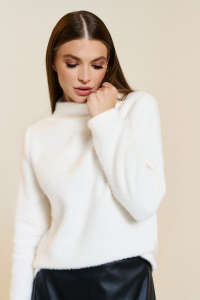 Джемпер женский из трикотажного полотна с укороченным рукавом и стойкой DILIA 0763 кремовый - фото 1