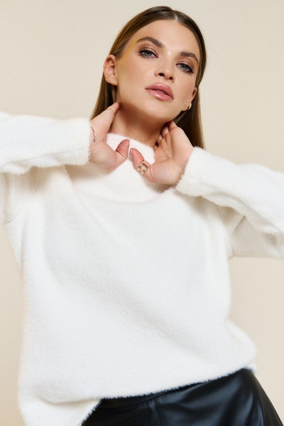 Джемпер женский из трикотажного полотна с укороченным рукавом и стойкой DILIA 0763 кремовый - фото 2