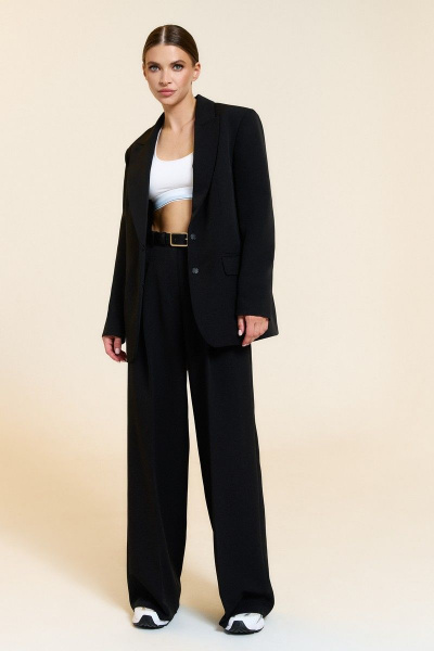 Черные брюки палаццо из легкой ткани с карманами-хулиганами DILIA 0764 черный - фото 3