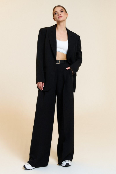 Черные брюки палаццо из легкой ткани с карманами-хулиганами DILIA 0764 черный - фото 1