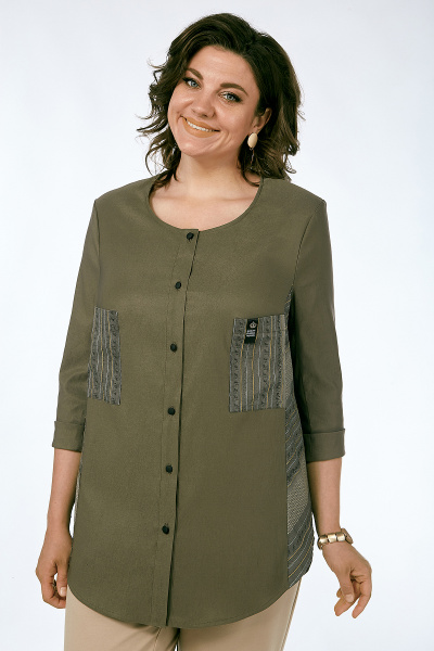 Демисезонная блуза-рубашка из текстиля с накладными карманами Algranda А3936-2-5 - фото 3