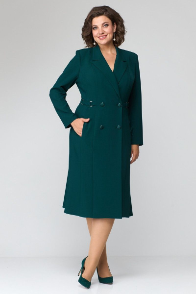 Платье деловое за колено с рельефами ANASTASIA MAK 1121 зелёный - фото 2