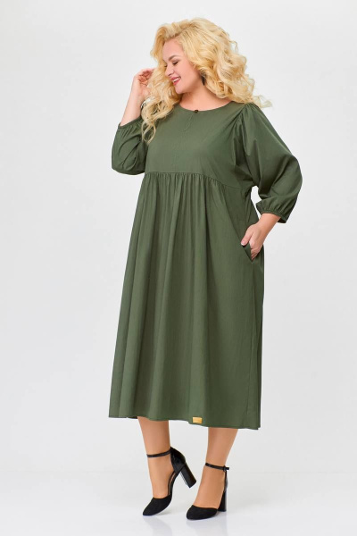 Платье прямого силуэта из хлопка Swallow 675 хаки - фото 4