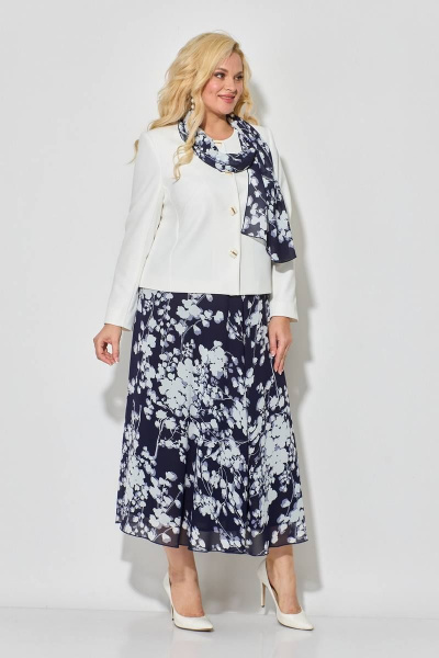 Нарядный женский 3-хпредметный комплект из текстиля Koketka i K 1058 синий+белый - фото 2