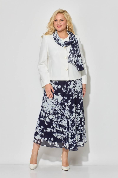 Нарядный женский 3-хпредметный комплект из текстиля Koketka i K 1058 синий+белый - фото 1