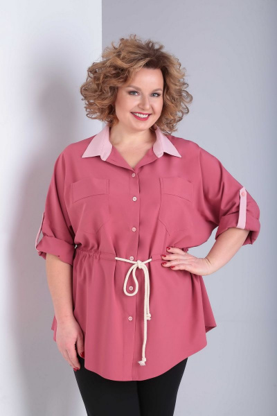 Блуза из блузочной ткани с кулиской и накладными карманами Орхидея 1004 розовый - фото 1