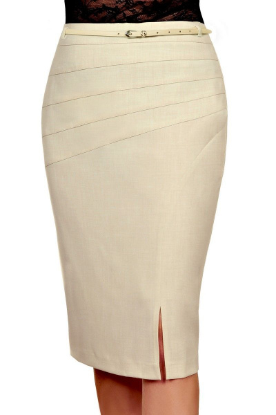 Юбка-карандаш из вискозы с разрезом и рельефом, на подкладке Klever 389 бежевый - фото 1