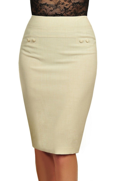 Бежевый карандаш из текстиля с пуговицами и шлицей Klever 390 беж - фото 1