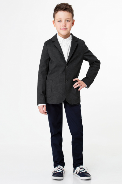 Пиджак для мальчика с отрезным бочком и внутренним карманом Panda Kids 355531-164 Темно-серый - фото 1