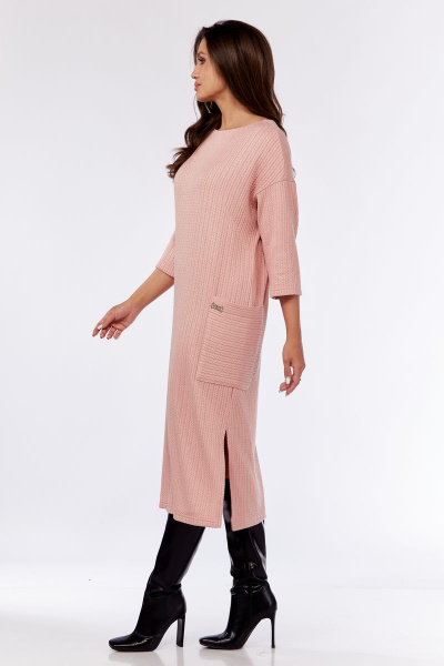 Платье трикотажное с карманами и боковым разрезом Michel chic 2135 пыльная-роза - фото 4