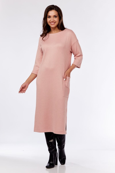 Платье трикотажное с карманами и боковым разрезом Michel chic 2135 пыльная-роза - фото 3